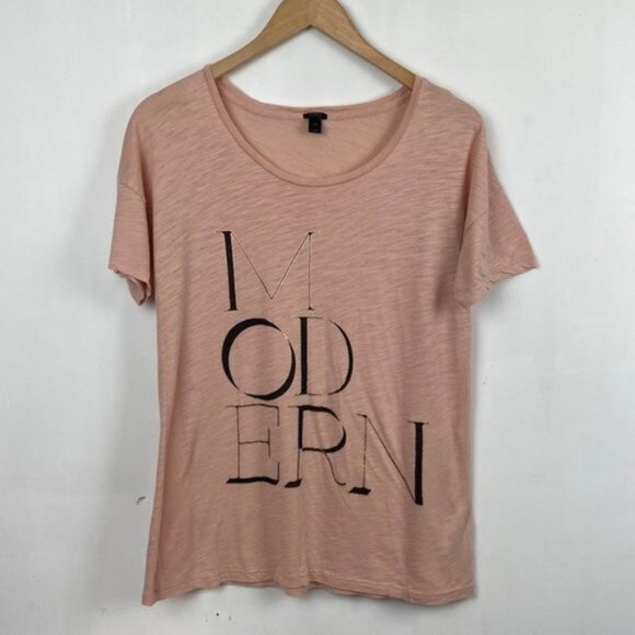 J.Crew S / M Modern Graphic Tee T-Shirt Blush Pink Black & Gold Letters - Picture 2 of 14